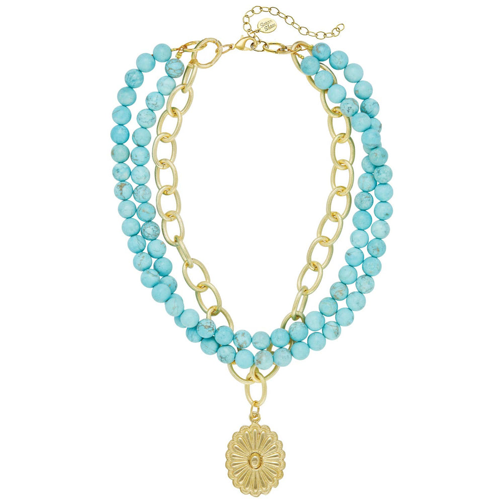 Gold Oval Concho & Turquoise Necklace