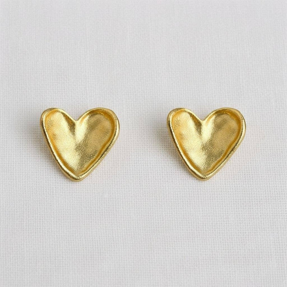 Gold Textured Heart Stud Earrings Vintage Inspired Chic Details