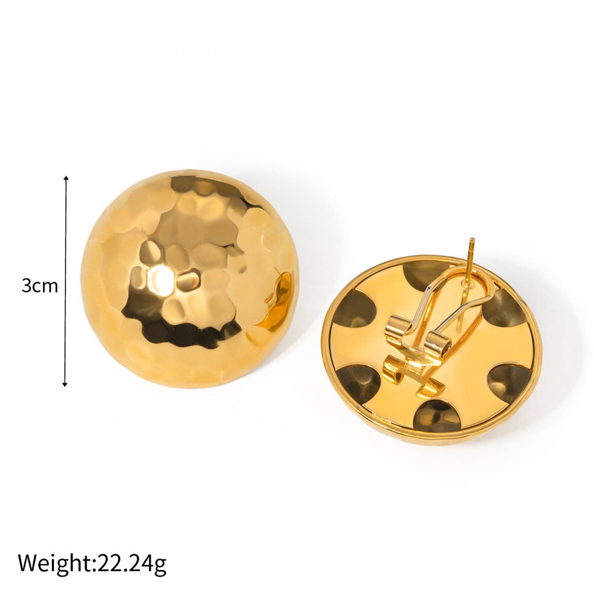 Gold earrings with a 3cm measurement and weight indication