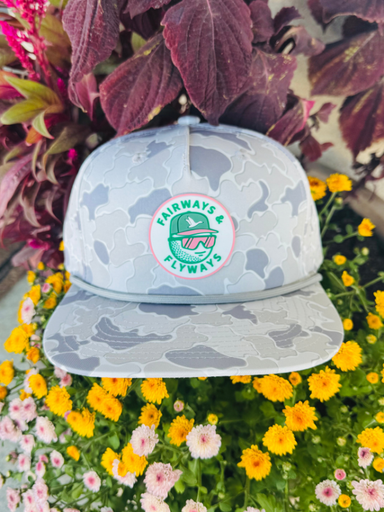 gray camo with pink and green patch 
