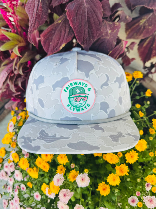 gray camo with pink and green patch 