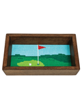 Golf Needlepoint detailed Tray wood accent sports decor
