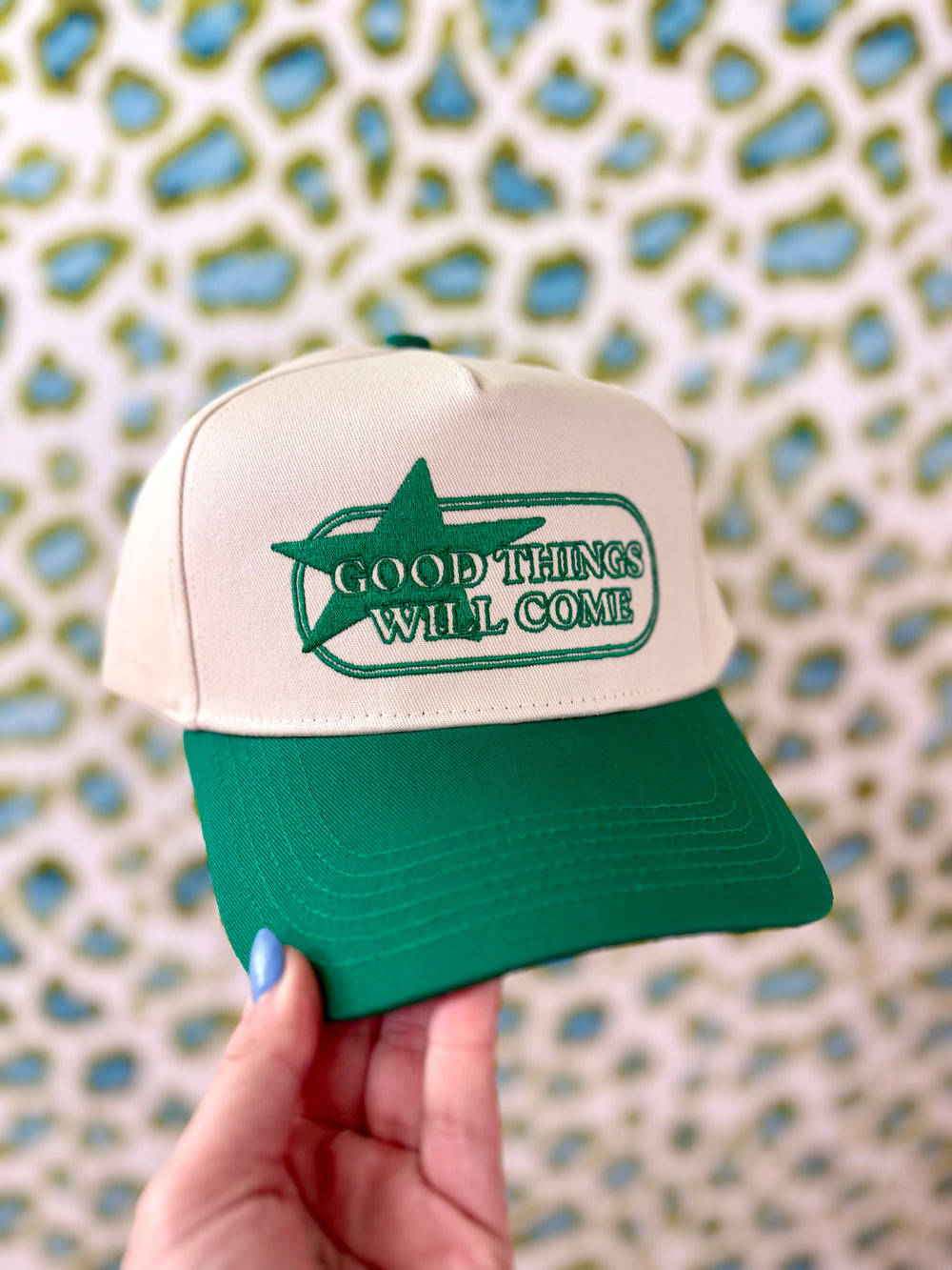 Good Things Will Come Vintage Trucker Hat green star detail trendy cap