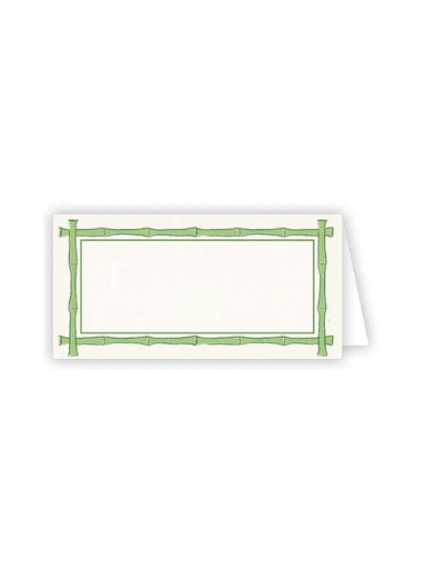 White card with a green bamboo frame design 