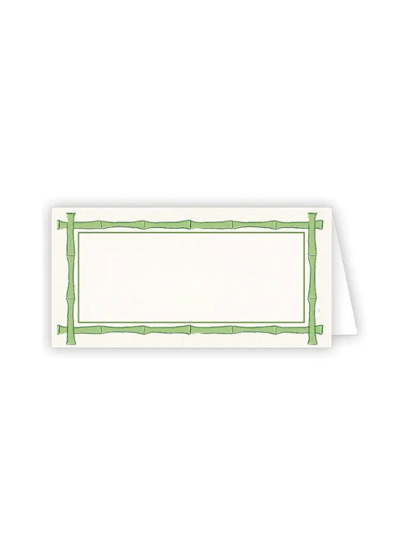 White card with a green bamboo frame design 
