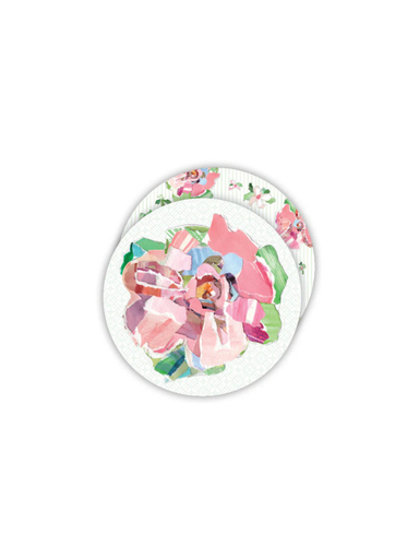 Green Zinnia Flower Round Handpainted Coaster
