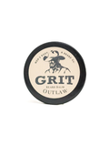 Beard balm container labeled 'Grit Outlaw' 