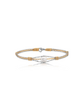Silver and gold wire bracelet with a pearl center bead by Ronaldo, a timeless piece that can be worn for years to come 