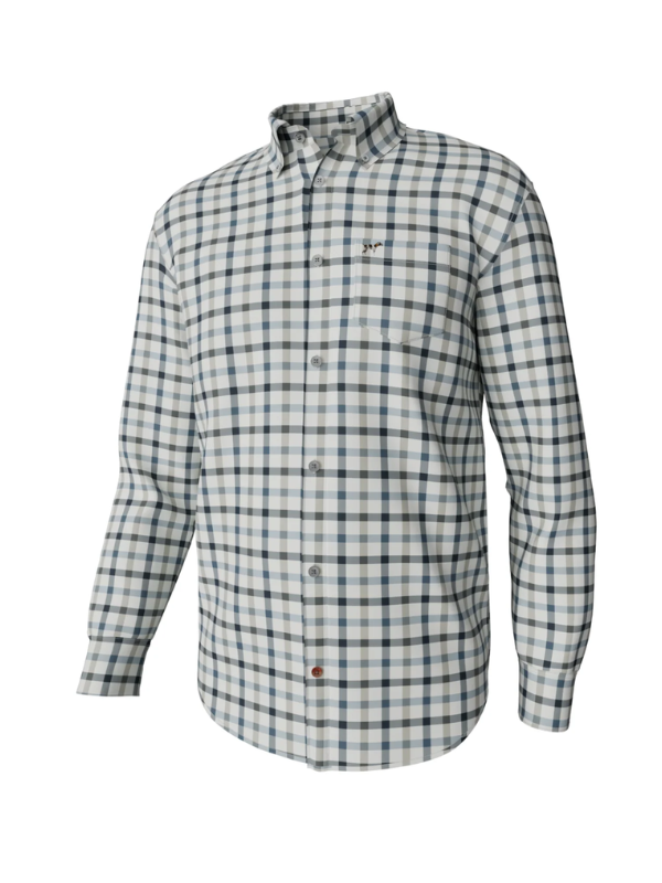 blue and tan button down polo 
