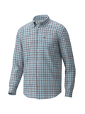 teal and wine color plaid long sleeve button down polo 