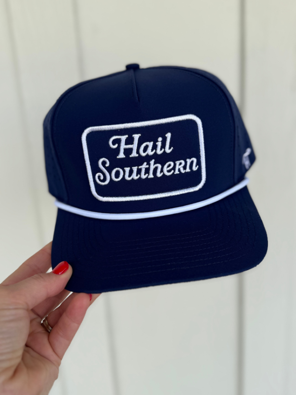 navy and white Hail Southern Hat Embroidred Hat