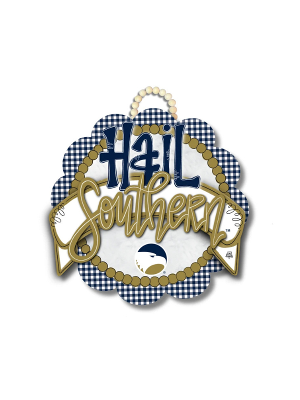 gold and blue gingham  scallop door hanger