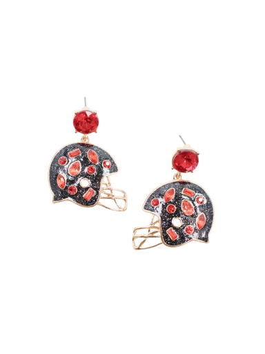 red and black helmet earrings