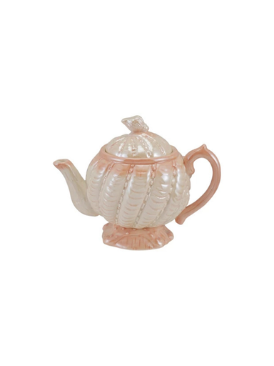 Hand-Painted Shell Shaped Teapot With Iridescent Finish peach color