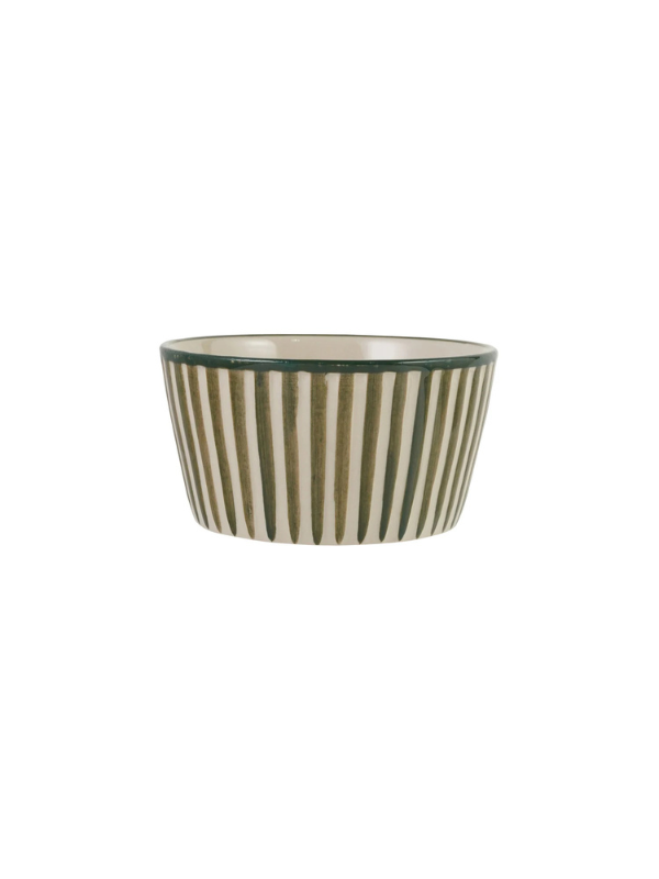 Green and cream striped ceramic bowl 