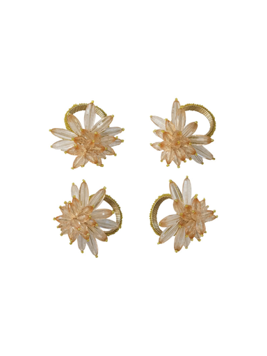 Handmade Acrylic & Glass Beaded Flower Napkin Rings, Set of 4 gold