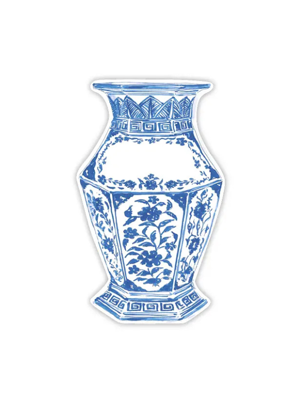 Handpainted Blue Chinoiserie Urn Die-Cut Accents Place Card