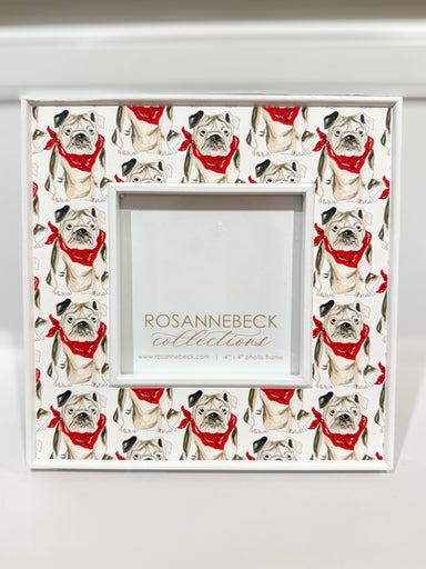 Handpainted Bulldog with Red & Black Bandana 4x4 Frame