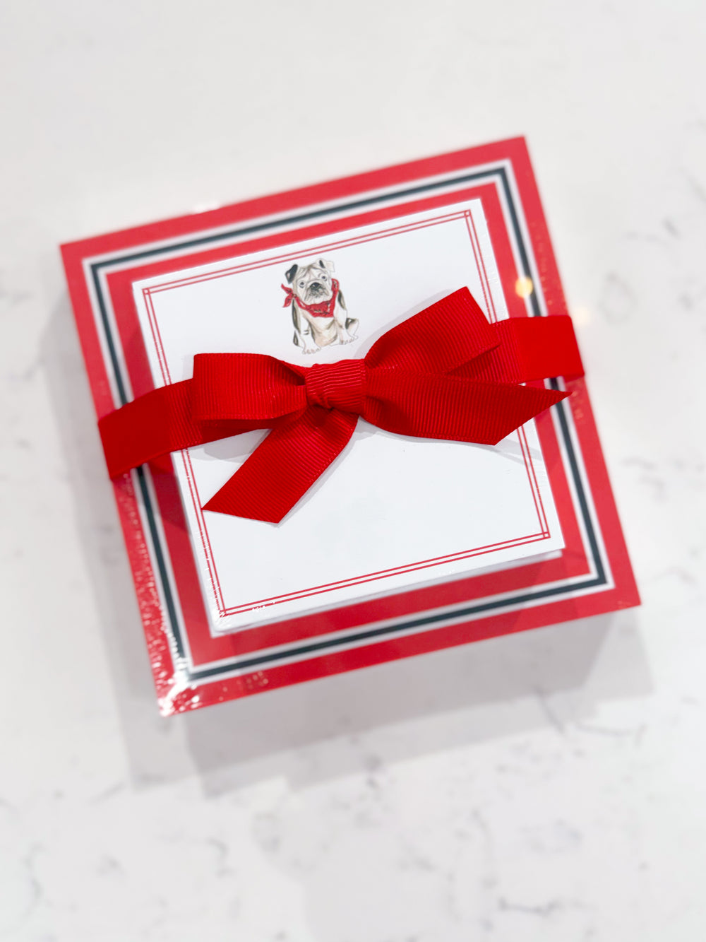 Handpainted Bulldog with Red & Black Border Notepad Duo