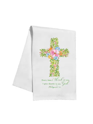 Handpainted Friendship Spring Floral Cross Kitchen Towel
