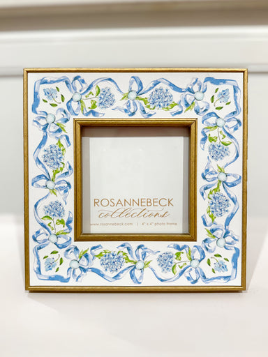 Handpainted Garden Party Blue Bows and Hydrangeas 4x4 Frame