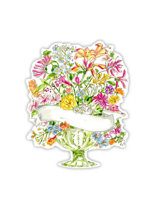 Handpainted Green Floral Arrangement Die-Cut Accents Place Card