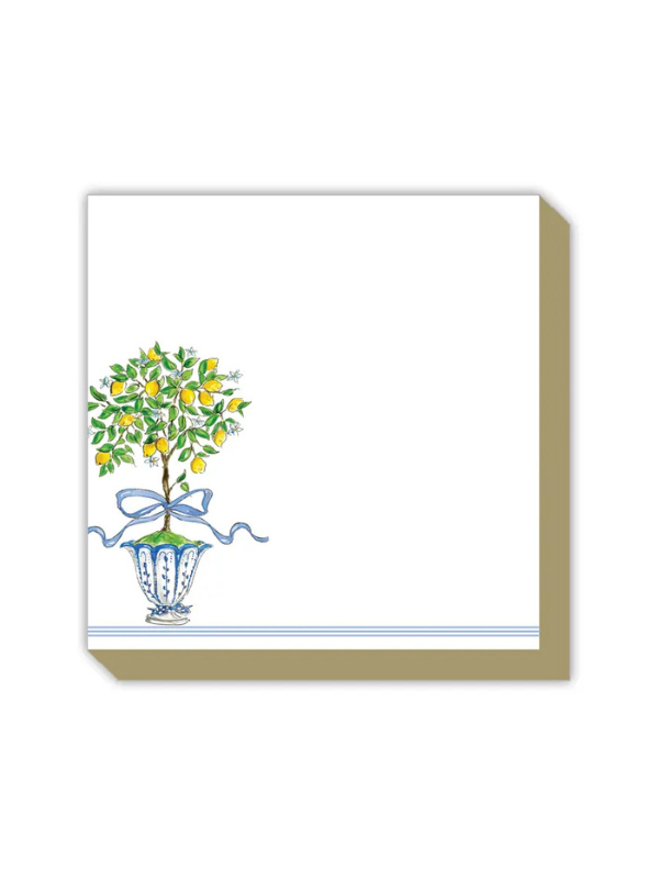 Handpainted Lemon Topiary In Chinoiserie Pot Luxe Pad With Gold Edging 