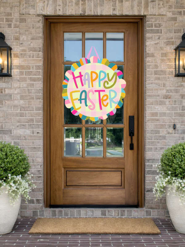 colorful Happy Easter Scalloped Door Hanger