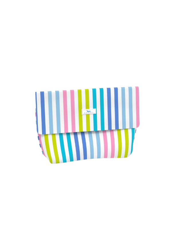 striped zip pouch tote