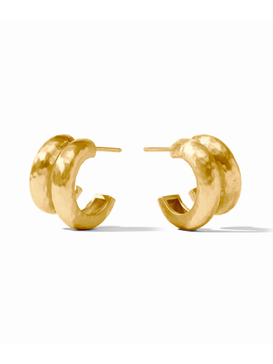 Gold hoop earrings on a white background