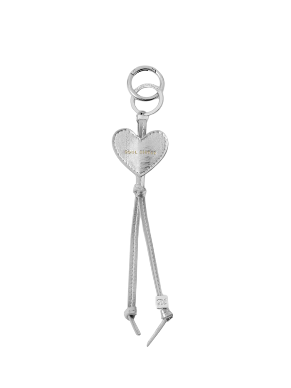 clip Heart Bag Charm Soul Sister Keychain in Silver Eel By Katie Loxton
