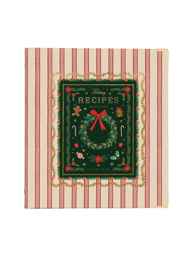 red and cream striped recipe binder 