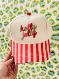 pink and green cursive holly jolly hat 