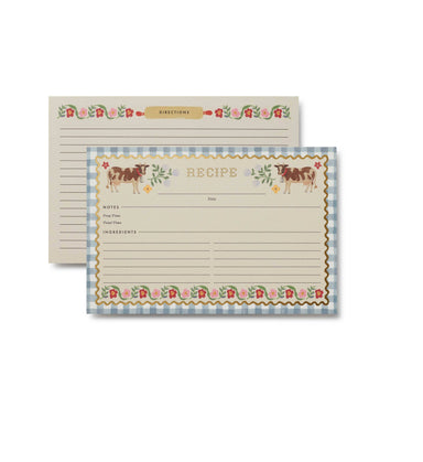 cows and plaid with gold trim recipe cards