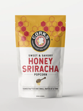Corks Sweet & Savory Honey Sriracha Popcorn packaging on a white background