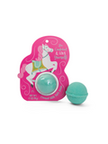A teal bath bomb in packing that says "Be confident & love yourself"