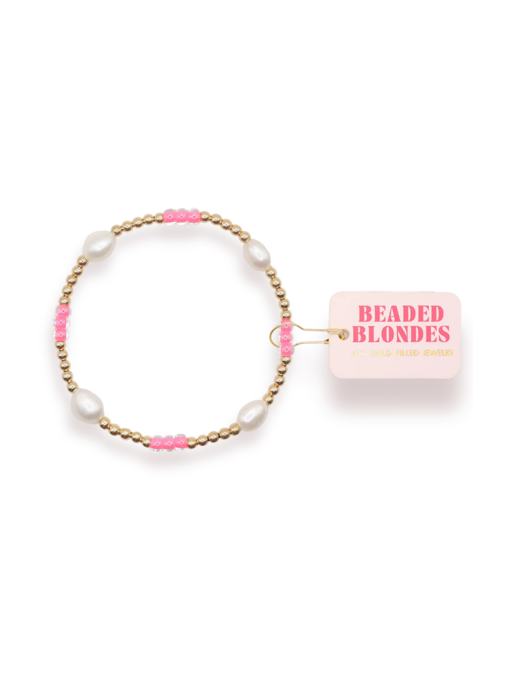 hot pink and gold beaded bracelet