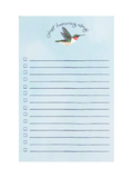 Notepad with a hummingbird illustration and text on a light blue background