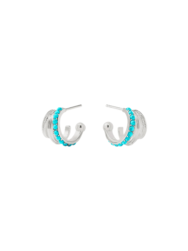Silver hoop earrings with turquoise beads 