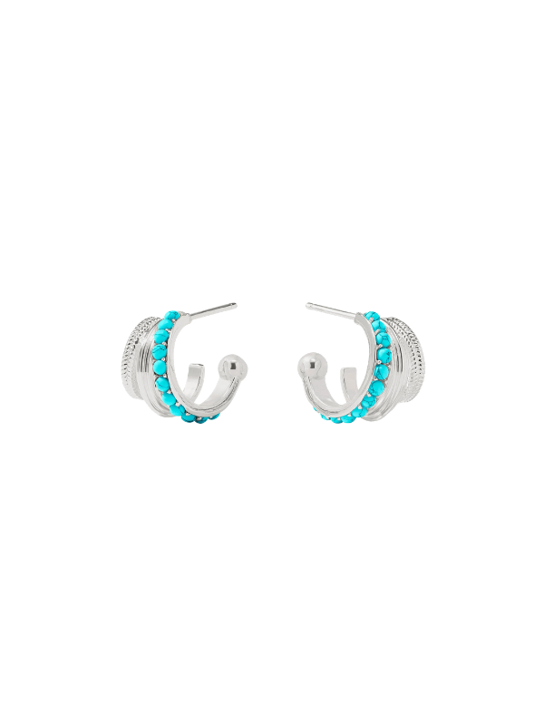 Silver hoop earrings with turquoise beads 
