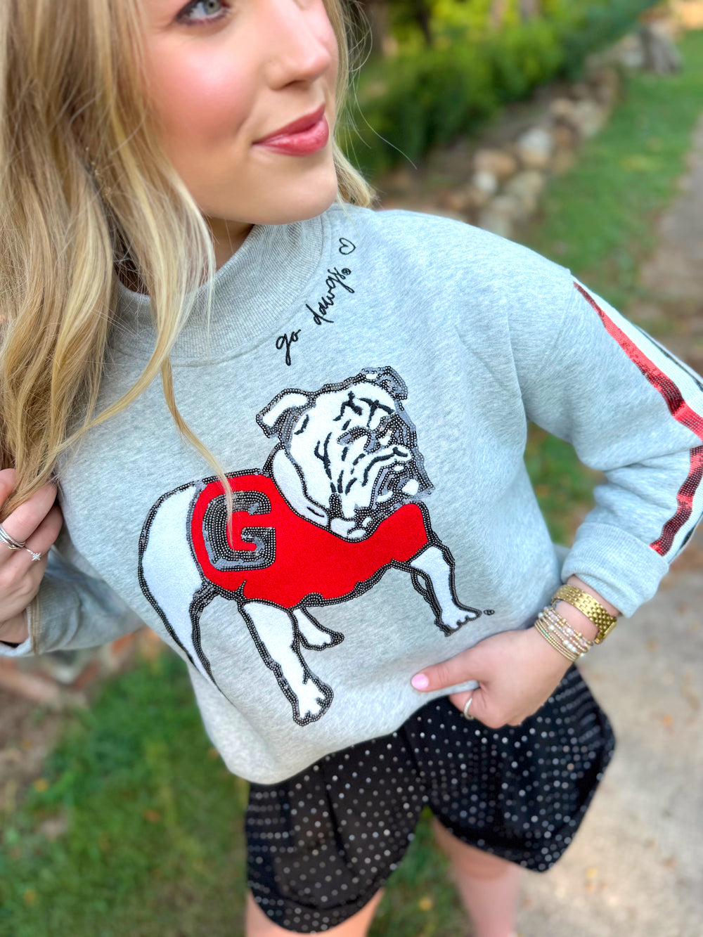 Georgia Mock Neck Sequin Stripe Sweatshirt By Brianna Cannon (S-2X)