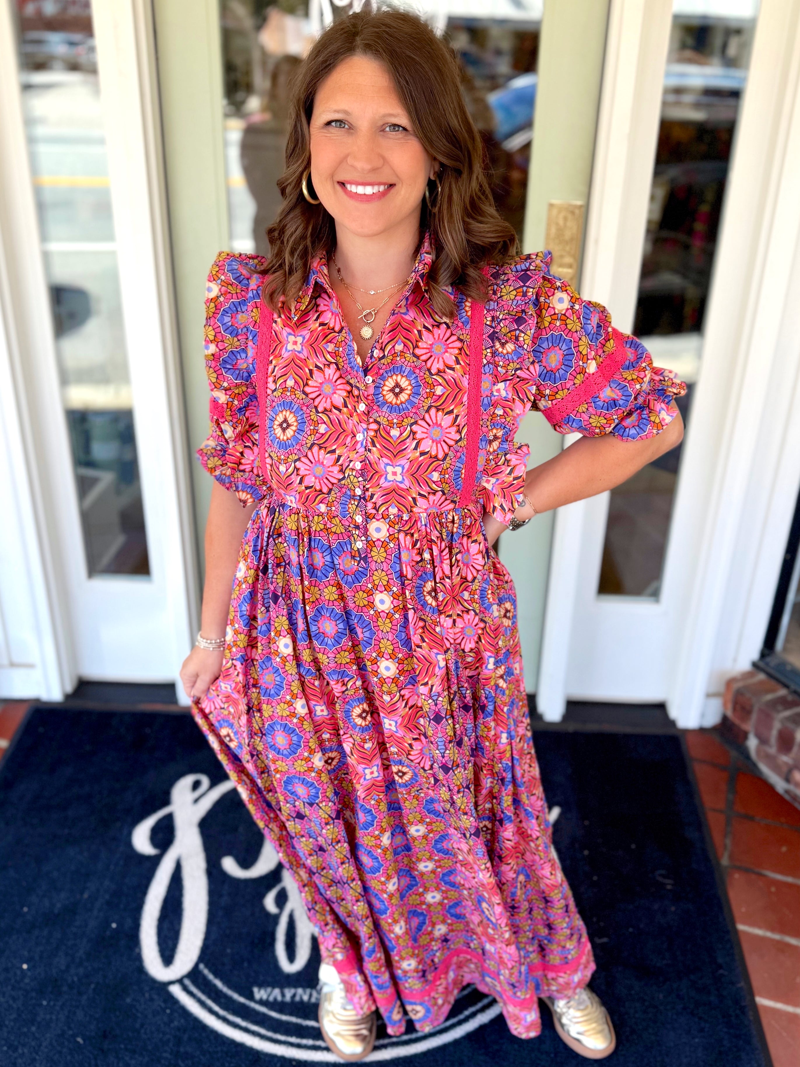 Kaleidoscope Puff Sleeve Tier Maxi Dress By Karlie