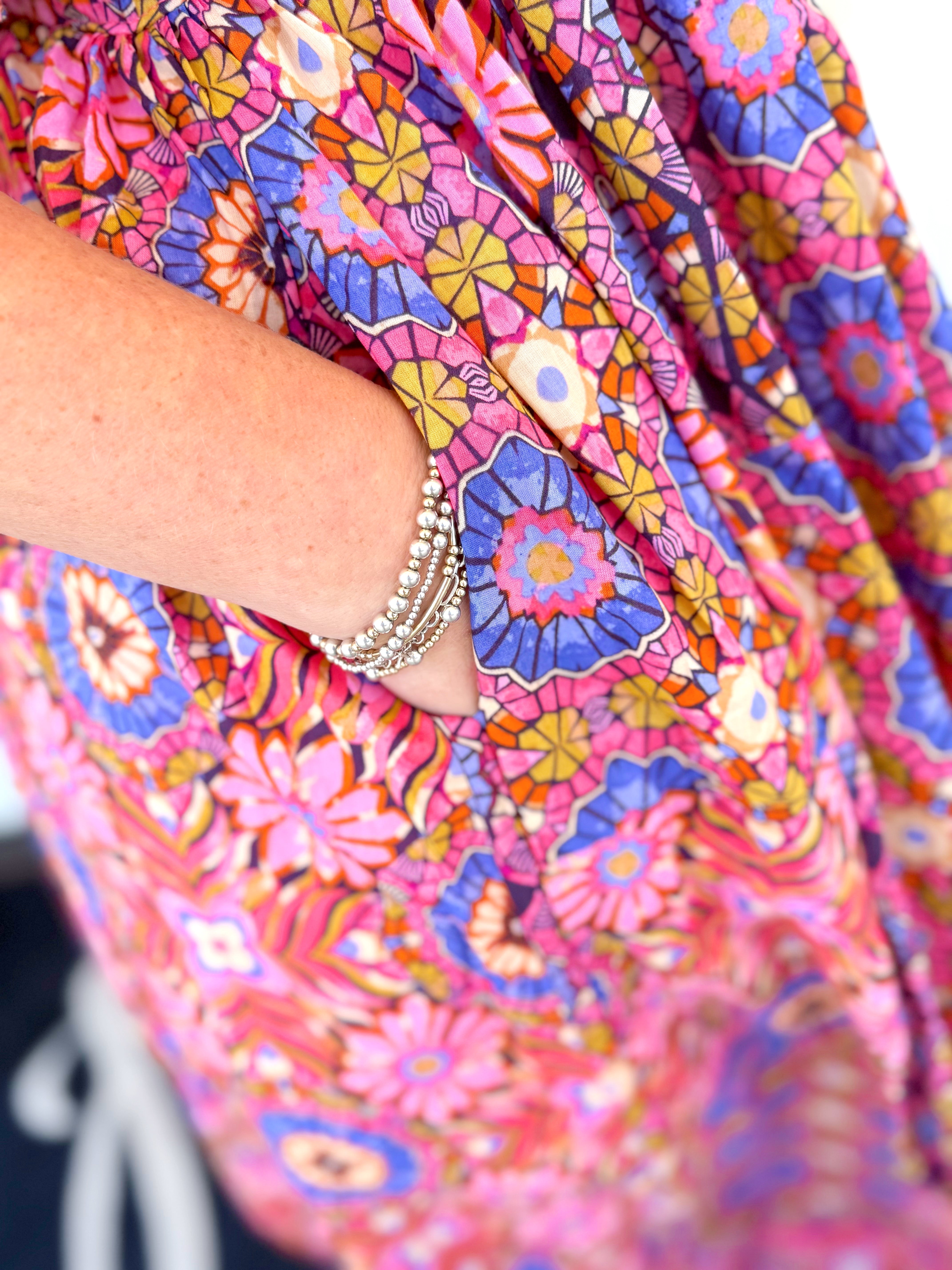 Kaleidoscope Puff Sleeve Tier Maxi Dress By Karlie