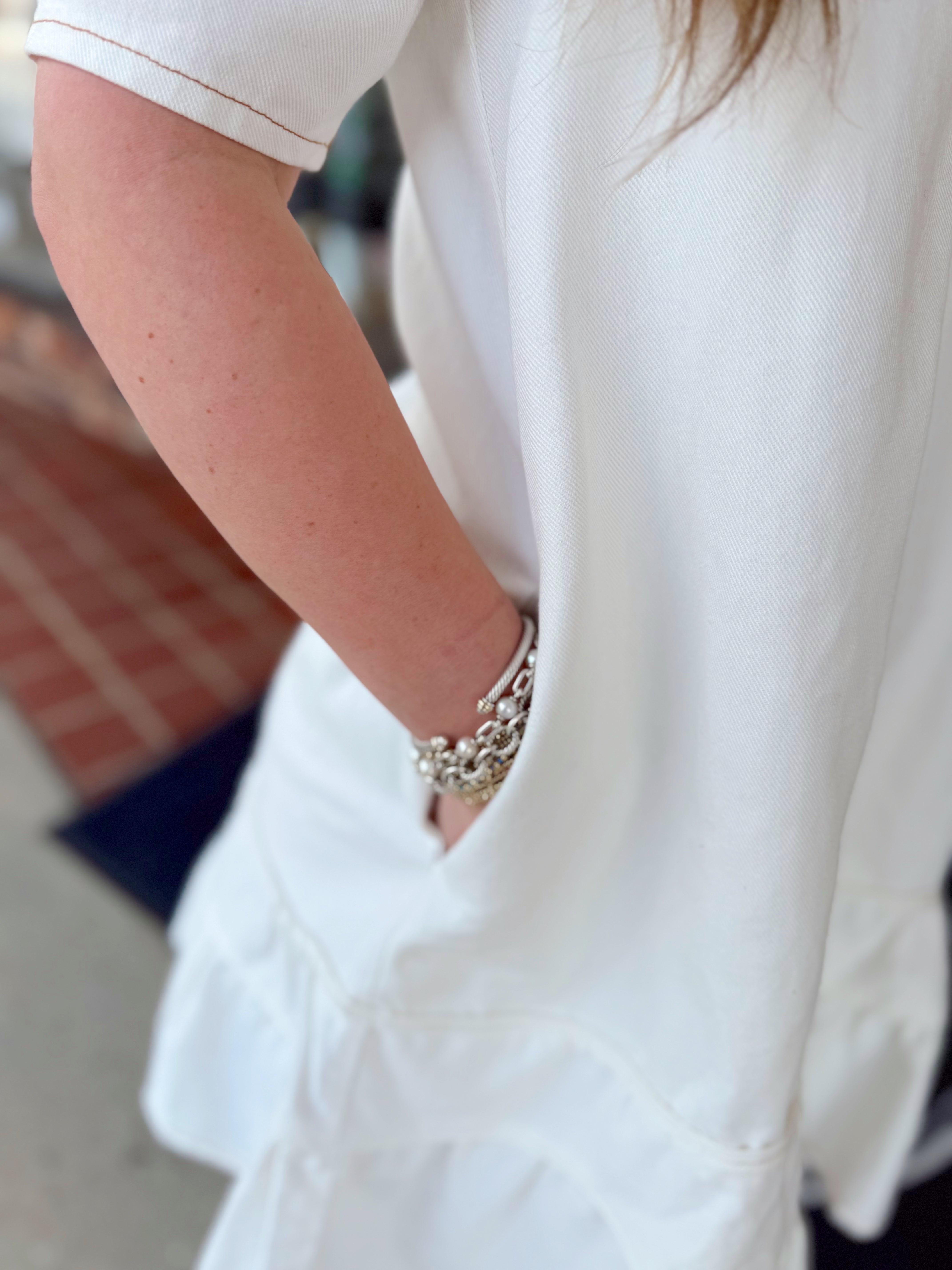 Denim V-Neck Ruffle Bottom Dress By Karlie