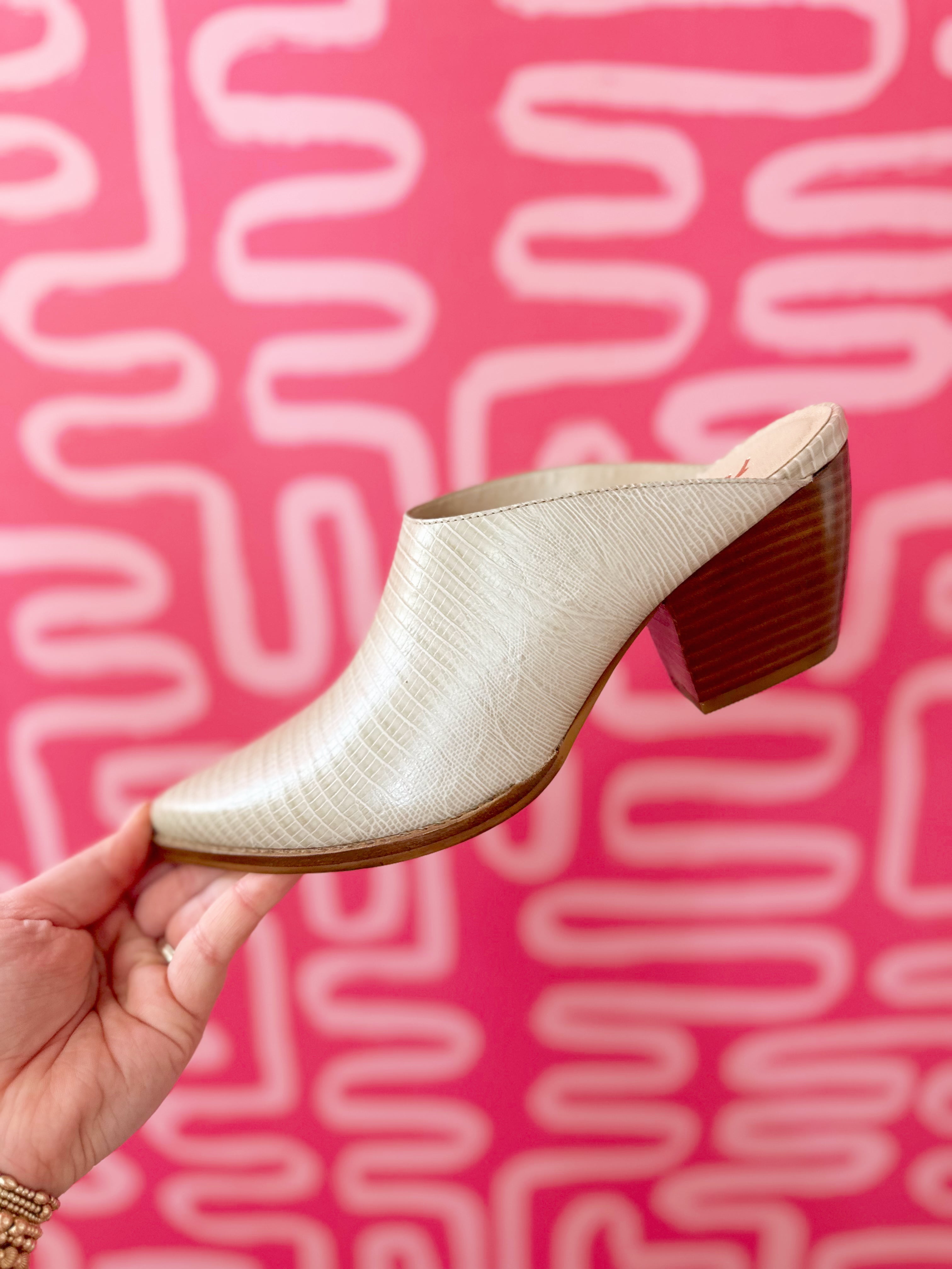 Cammy Pointed Toe Mule in Beige Lizard by Matisse