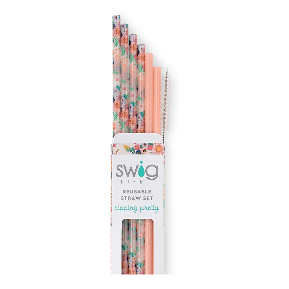 Full Bloom + Coral Straw Set by Swig Life