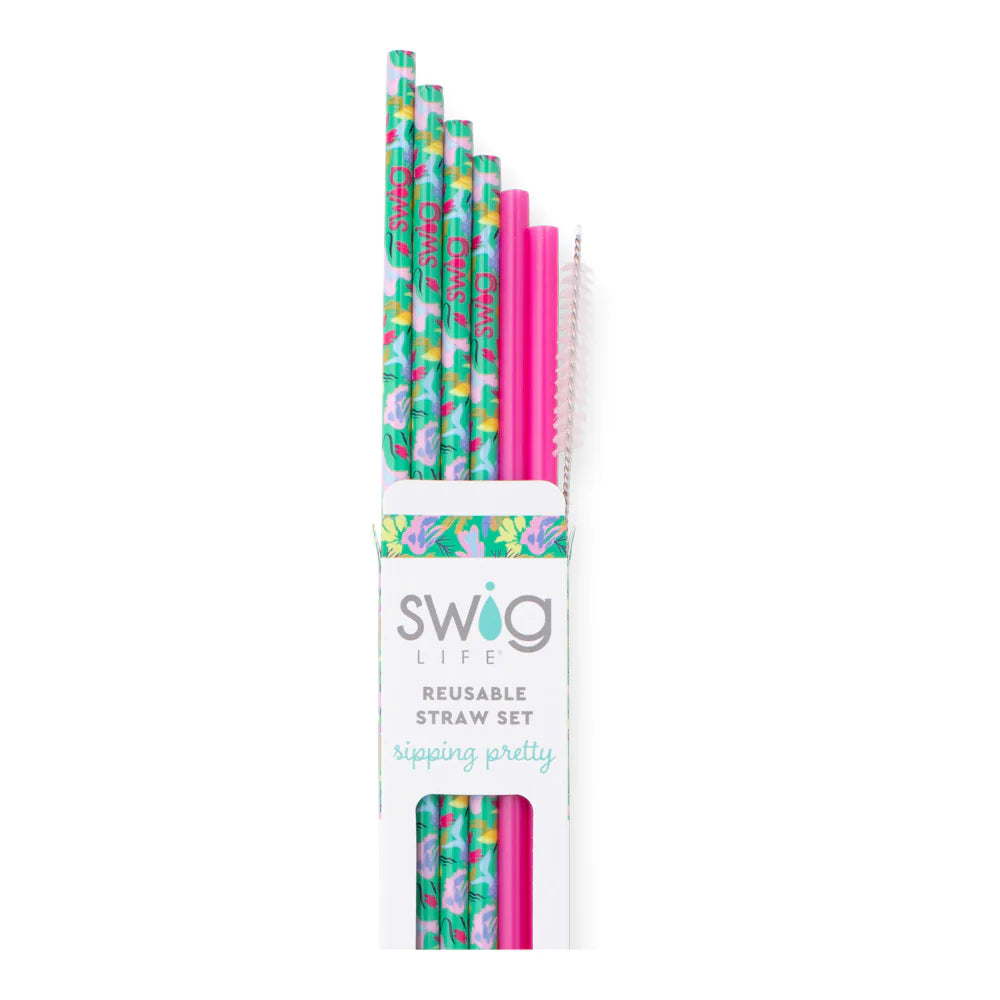Paradise + Green Reusable Straw Set by Swig Life