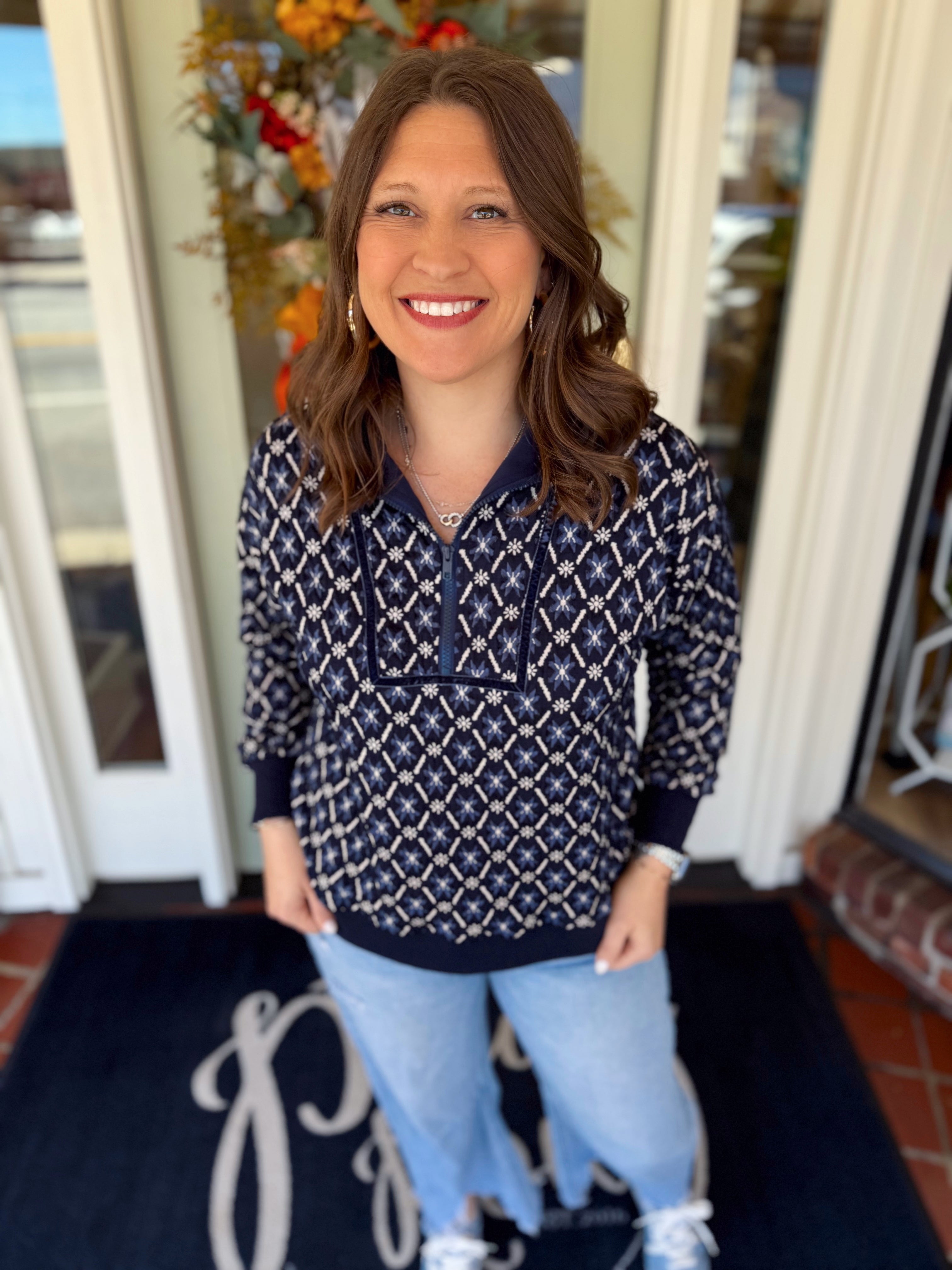 The Sage Floral Quarter Zip Top