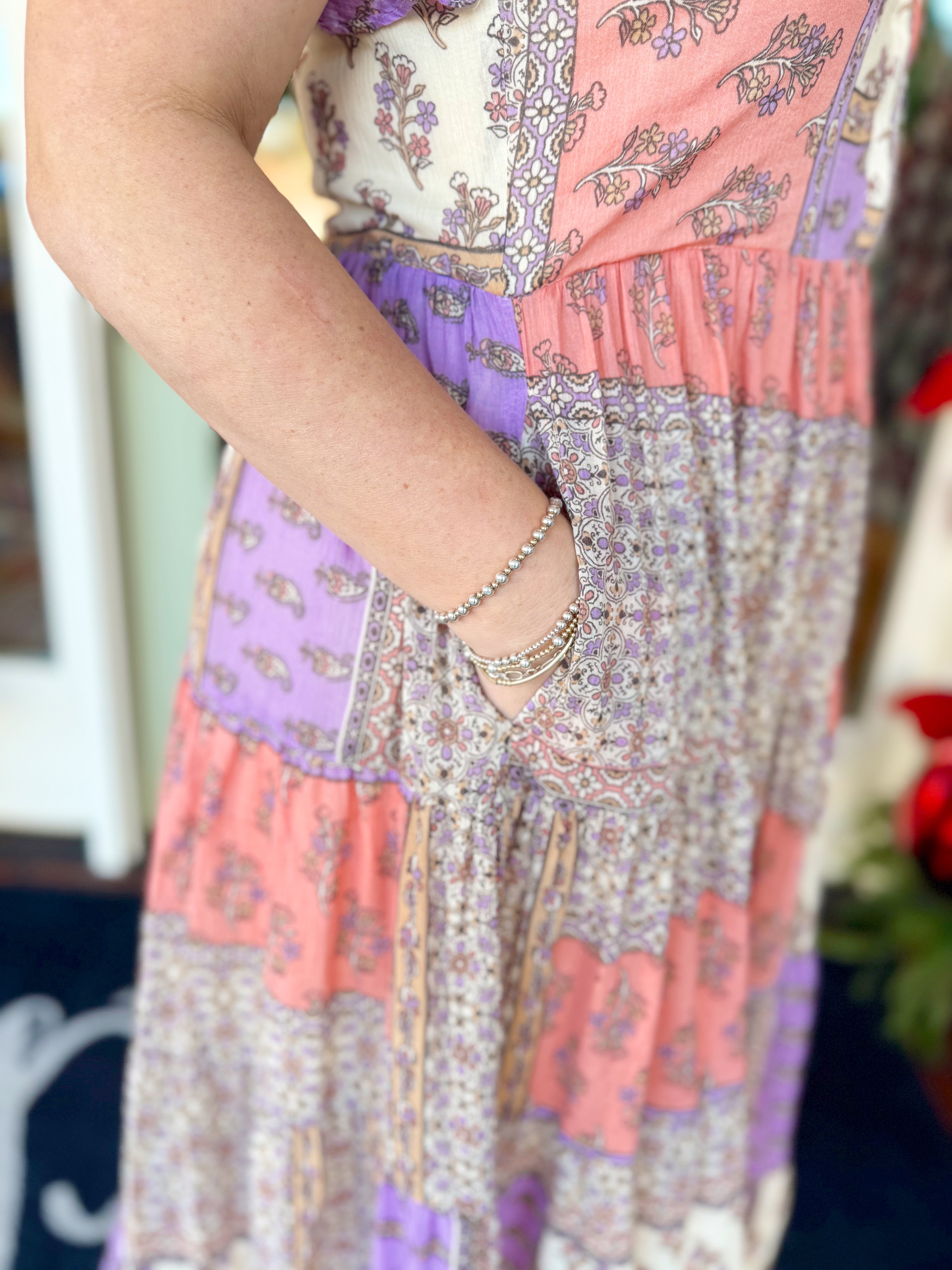 Floral Paisley Block Print Tier Maxi Dress By Karlie