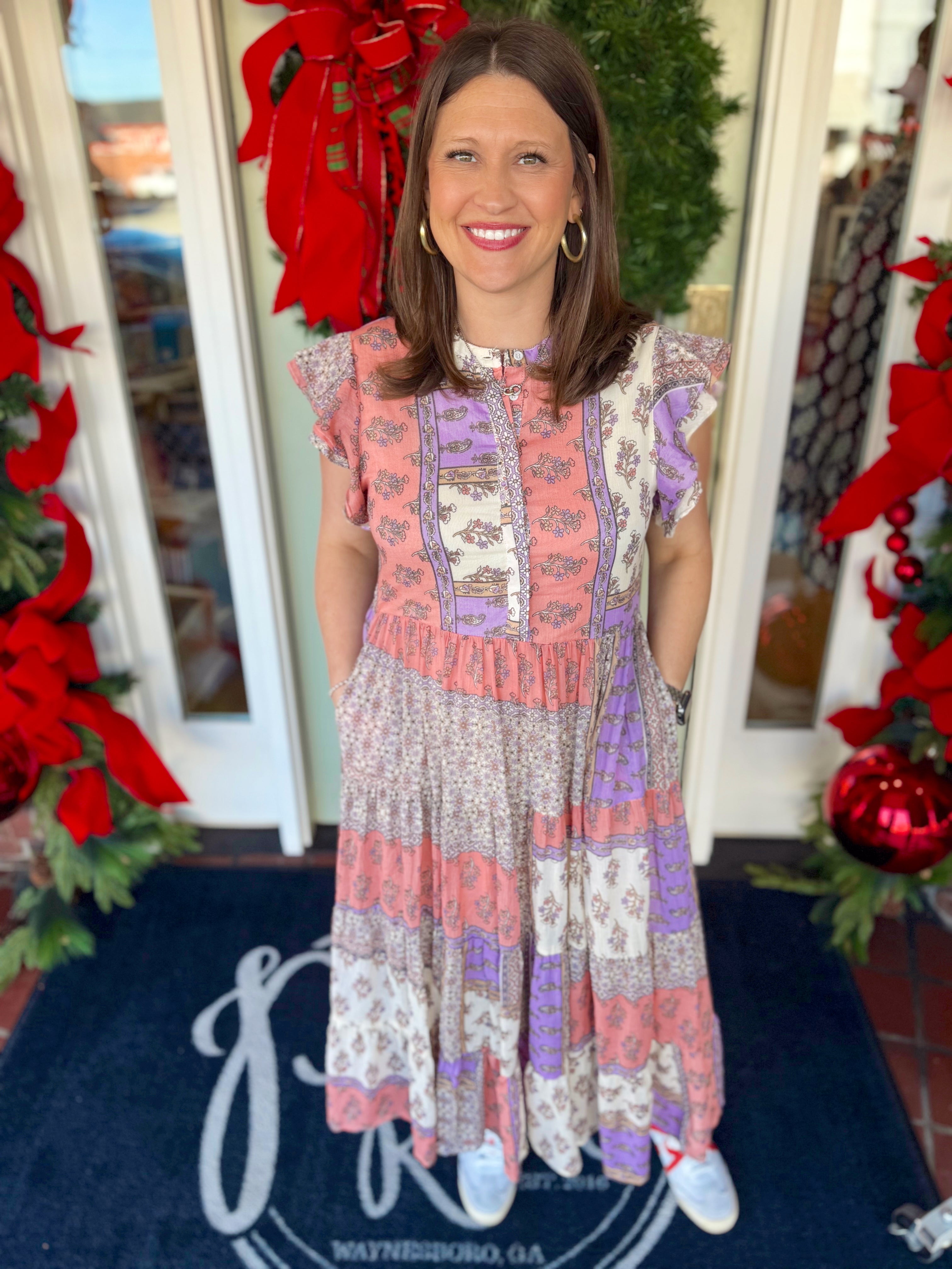 Floral Paisley Block Print Tier Maxi Dress By Karlie